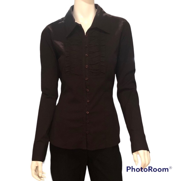 NWT ⭐️ VERO MODA Button Up Ruffle Purple Poplin Cotton Fitted Dress Shirt Top L - Picture 5 of 5
